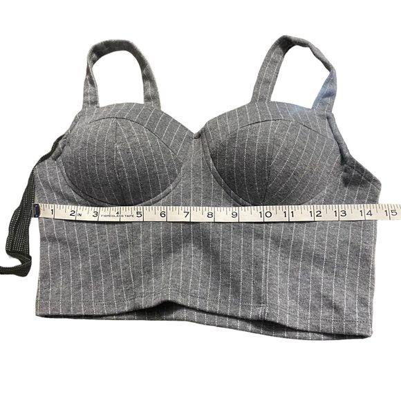 Haute Monde Bustier Top Gray Stripes Adjustable Straps Cropped Padded Top Small - Picture 12 of 12